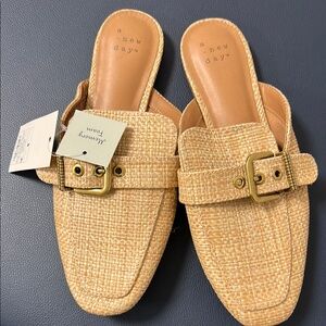 A New Day Tan Sandals with Woven Texture and Buckle Detail